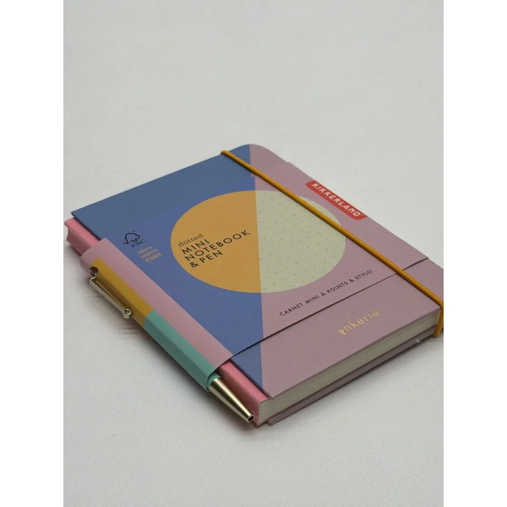 Kikkerland Inkerie Dotted Mini Notebook & Pen Set A6 Geometric Mauve INK47-F NEW